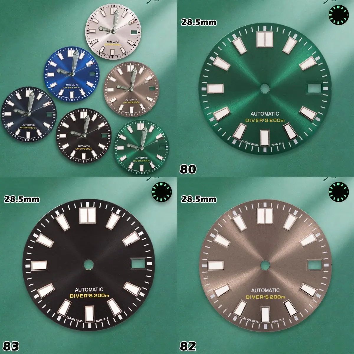 28.5mm Sunray Black Dial NH35 Movements C3 Green Luminous Watches for men Watch Modification Accessories Repair Parts