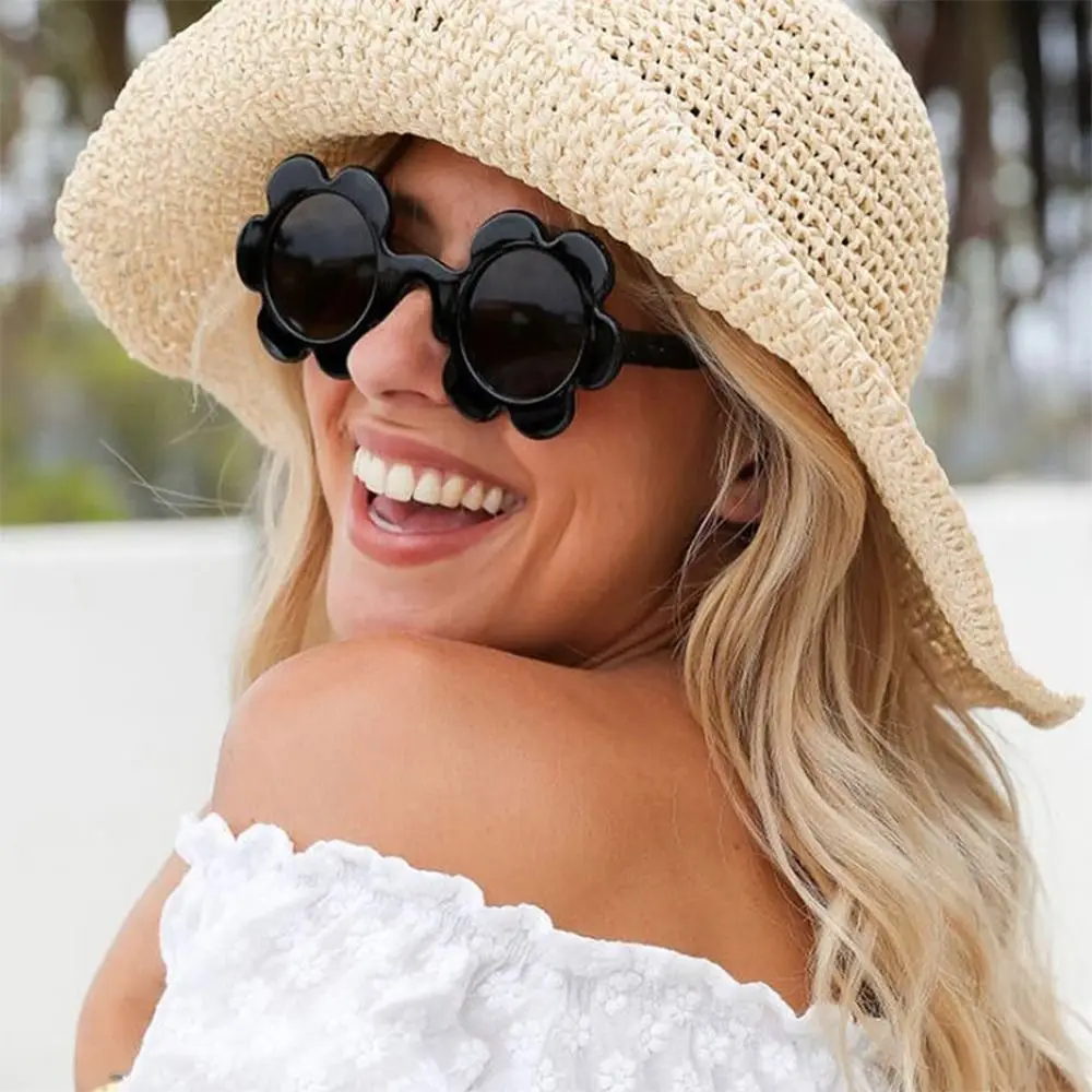 Round Sunflower Sunglasses Cute Y2K UV400 Protection Flower Shades Sun Glasses for Women