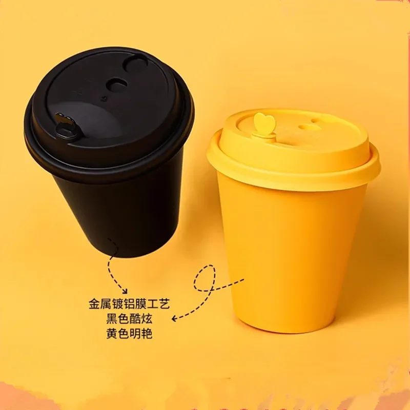 50pcs Black yellow thick disposable plastic cup 320ml 360ml 500ml 700ml milk tea juice coffee drinking cup party birthday