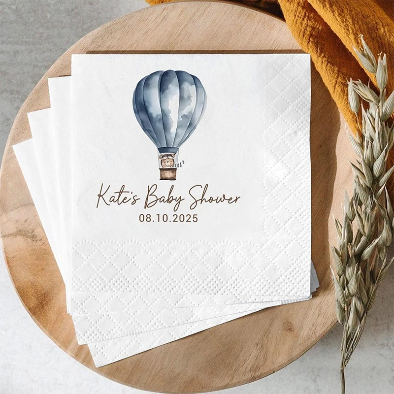

Personalized Baby Shower Napkins Hot Air Balloon Baby Shower Theme Napkins Custom Birthday Party Cocktail Napkins