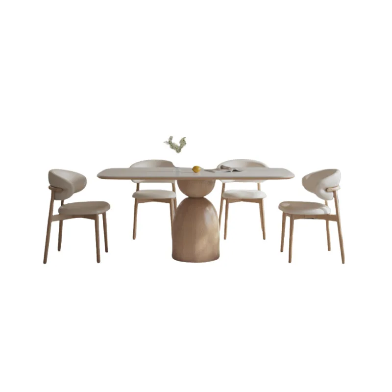 

Log wind rock slab dining table and chair combination, rectangular matte pure white, household simple Nordic solid wood