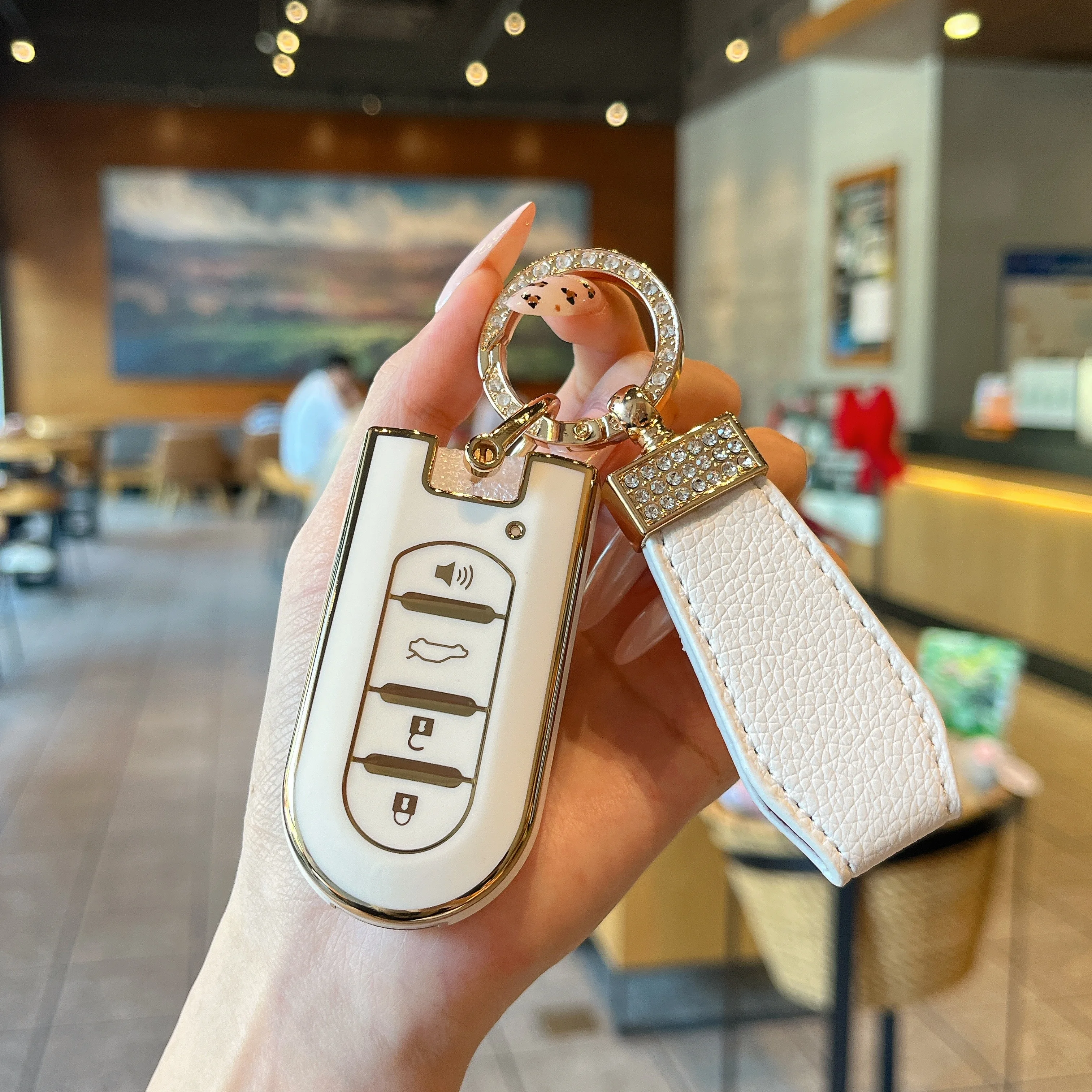 غطاء مفتاح السيارة عن بعد من البولي يوريثان مع سلسلة مفاتيح جلدية لتويوتا راش دايهاتسو تانتو LA600S LA800S LA610S LA150S Perodua حافظة مفاتيح #4