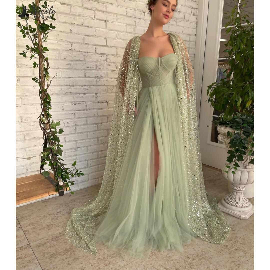 

Николь Черные платья Женские элегантные женские вечерние платья 2025 Женская линия с разрезом из тюля на заказ Шаль для выпускного вечера Женское платье