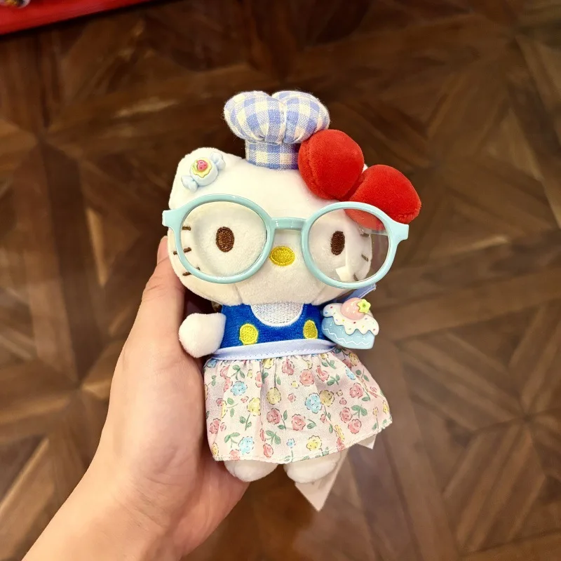 Uroczy Kreskówkowy Okulary Hello Kitty Dziewczyna Spódniczka Breloczek DIY Ręcznie Robiony Kwiat Kucharz Czapka Pluszowa Lalka Breloczek Zawieszka do Torby Zabawka Prezent