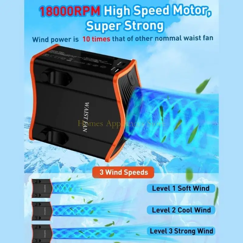 Ventilador cintura cintura recargable D0AB ABS ABS Ciruladores USB ventilador cintura sin mano para acampar