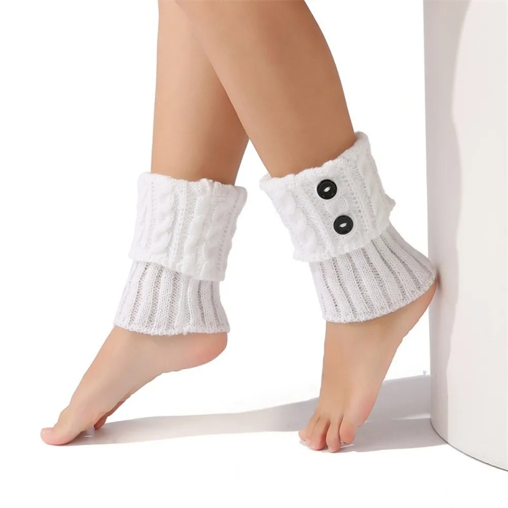 Fashion Crochet Knitted Boot Sock Sleeves Cable Knit Foot Cover Leg Warmers Soft Solid Color Turned-up Button Socks Streetwear