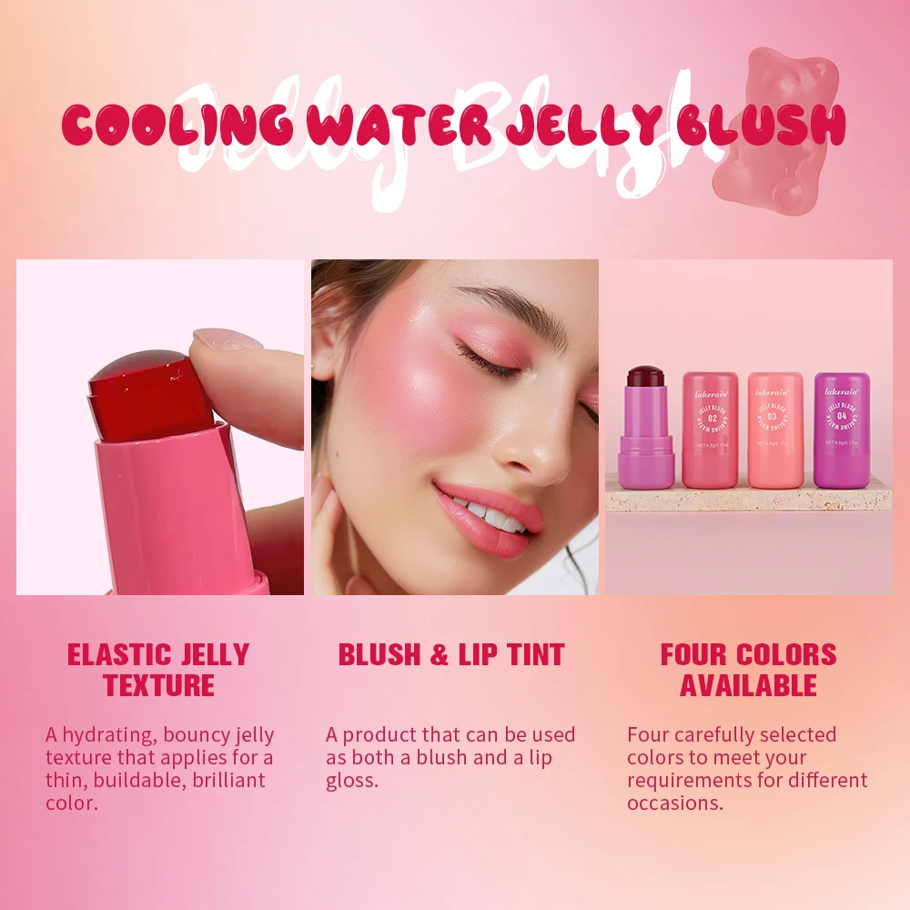 3 w 1 Jelly Blush Stick Lip Eye Cheek Makeup Cooling Water Jelly Tint Moisturize Brighten Lip Gloss Face Rouge Milk Blusher