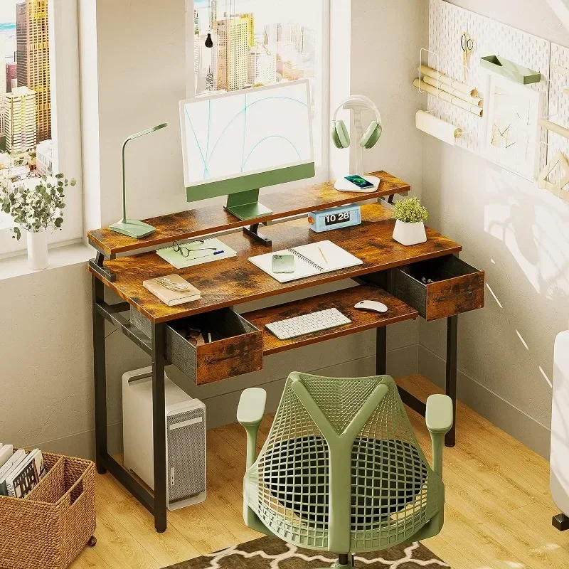 Office Desk with Drawers and Keyboard Tray,Study Work Desk with Monitor Shelf,Writing with Storage for Home Office