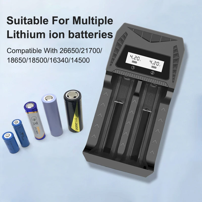 1/2/4 Slots 18650 Battery Charger 4.2V Rechargeable Lithium Battery Charger LCD Display Charging Adapter For 18650 14500 16340