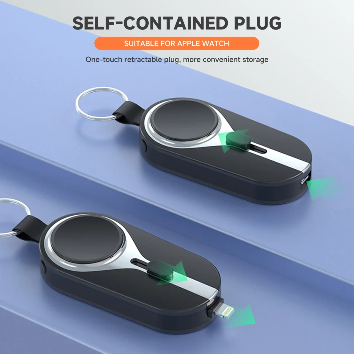 باور بانك صغير بسلسلة مفاتيح للطوارئ بقدرة 2000 مللي أمبير في الساعة 2 في 1، ساعة شحن لاسلكية، مزود طاقة متنقل لساعة Apple وiPhone