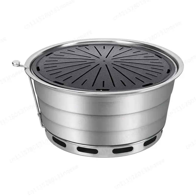 Commercial Stainless Steel Charcoal Grill Round Smokeless Household Large Grill