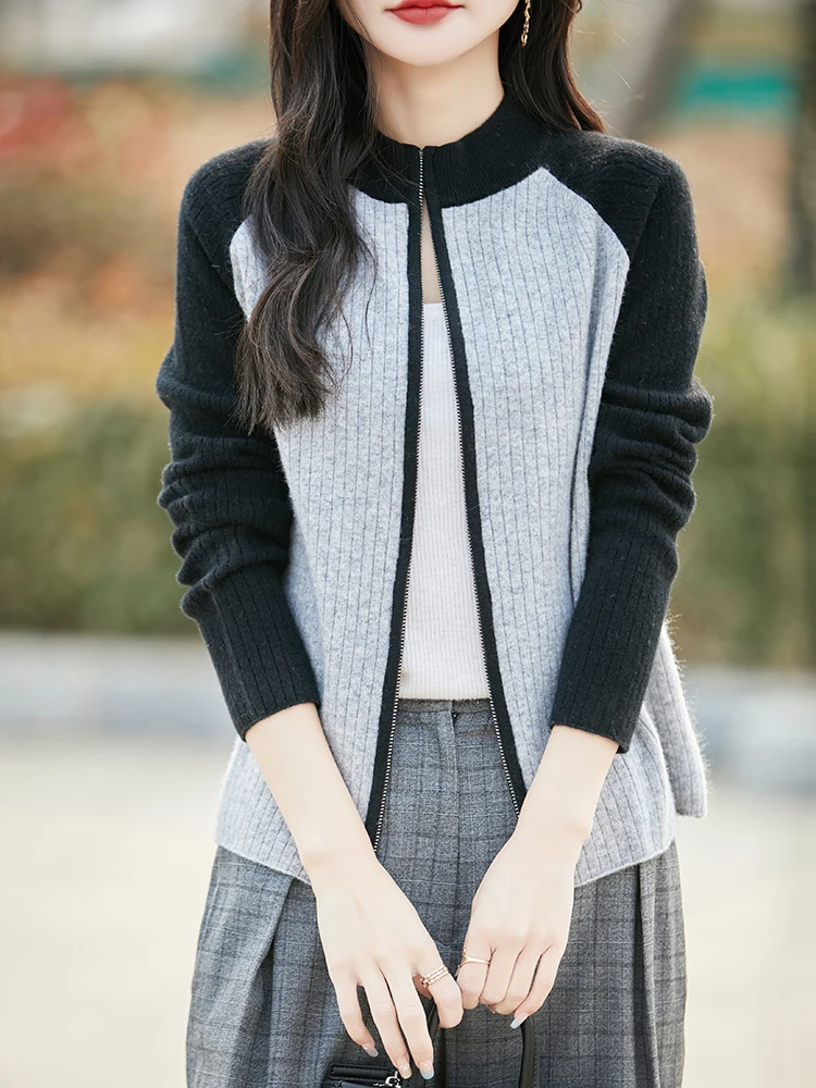 

Choice New Fashion Women's Jacket Zippers Casual Cardigan Spring Autumn Winter Soft Warm Sweater 100% Merino Wool Knitwear Tops