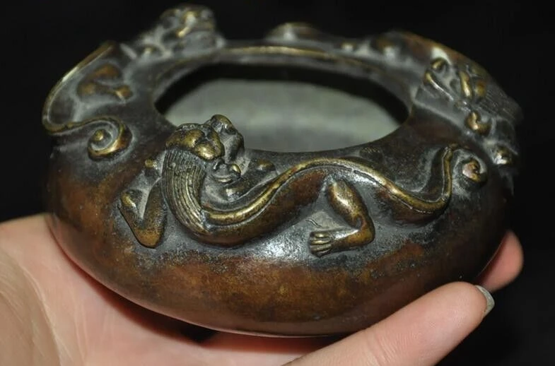 

Marked China dynasty bronze dragon loong beast statue Incense burner censer