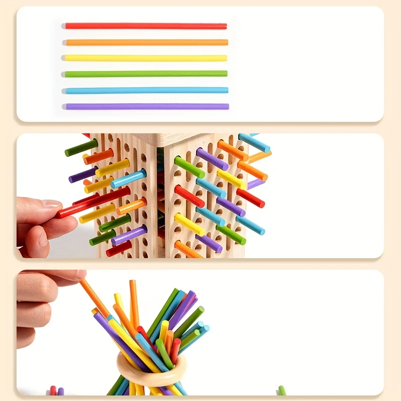 Montessori Wooden Board Game Colorful Sticks Dice Game Math Learning Toys Fine Motor Skills Counting Toy for Kids Family Travel view 3