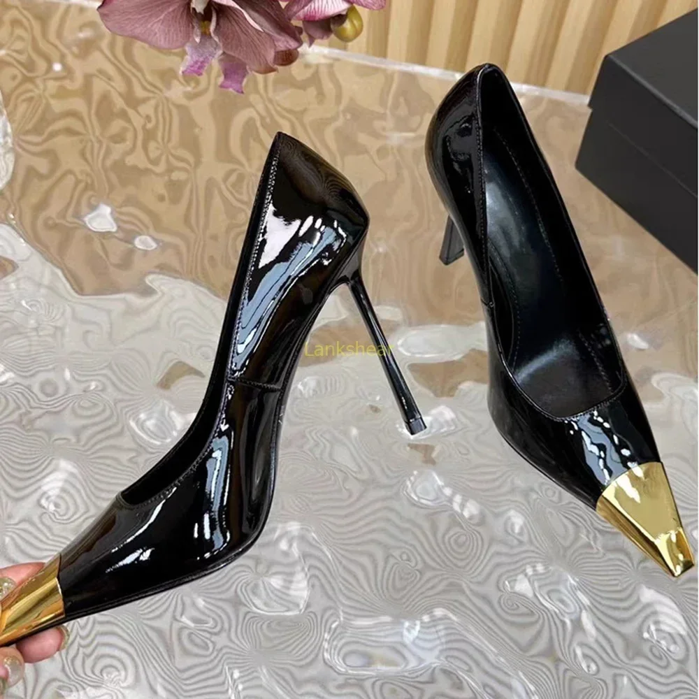 

Metal Square Toe Patent Leather High Heels Thin Hees Mixed Colors Slip On New Arrivals Fashion Women Modern Shoes