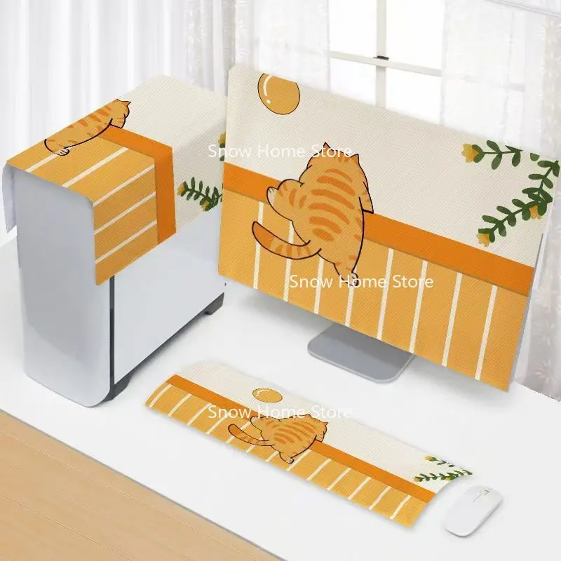 Cute All-inclusive Desktop Computer Dust Cover Set, Full Cover for Monitor Host Keyboard Anti-dust Protective Towel