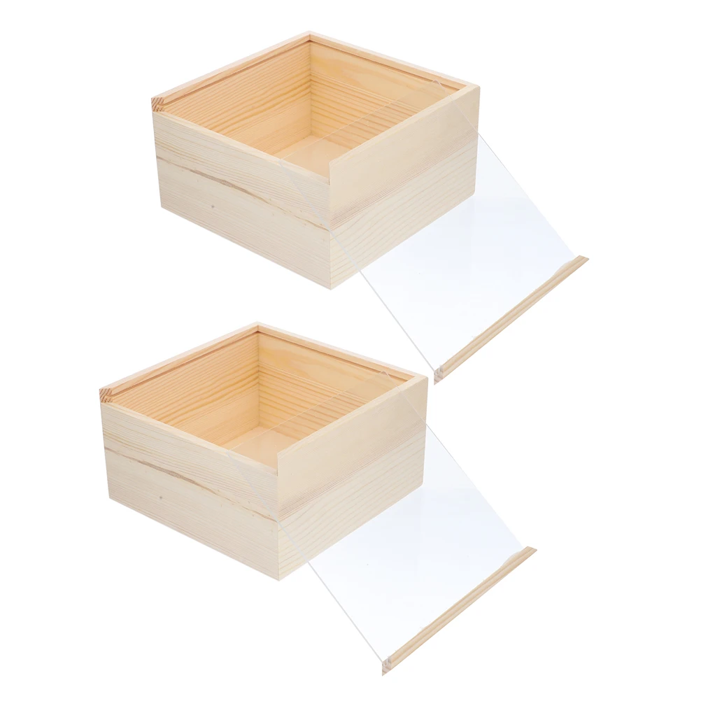 

2 Pcs Acrylic Storage Box Wood Boxes with Lids Jewelry Folding Case Container Man