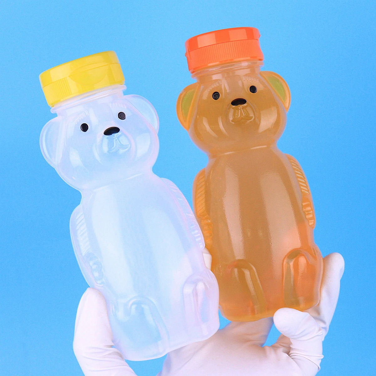 300 Pieces 230ML/12oz Soft Squeeze PE Honey Bottle with Cap Food Grade Bear Honey Jar Dispenser for Kitchen Storage