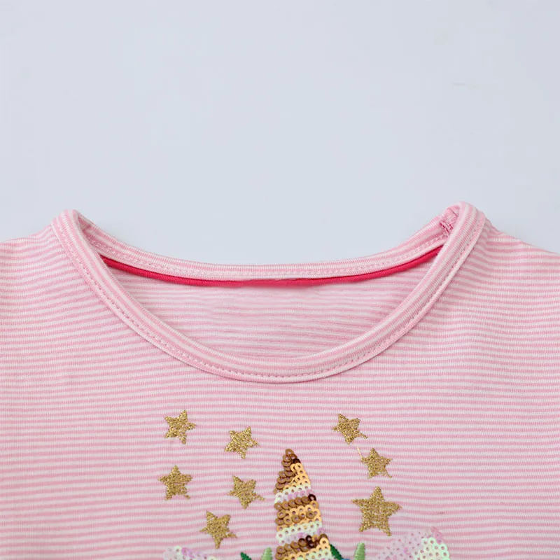 TUONXYE Girls Striped Tulle Princess Dress Spring Autumn Cotton Knit Breathable Dress with Floral Embroidery Sequins Unicorn