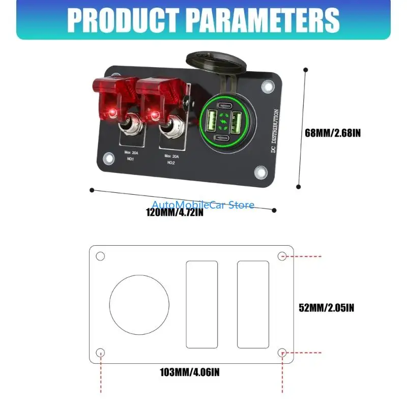 G8TE Professional Car USB Chargers Panel 4 Port Fast QC3 0 PD3.0 with Light Switches For 12V 24V Car Truck Motorcycle - view 4