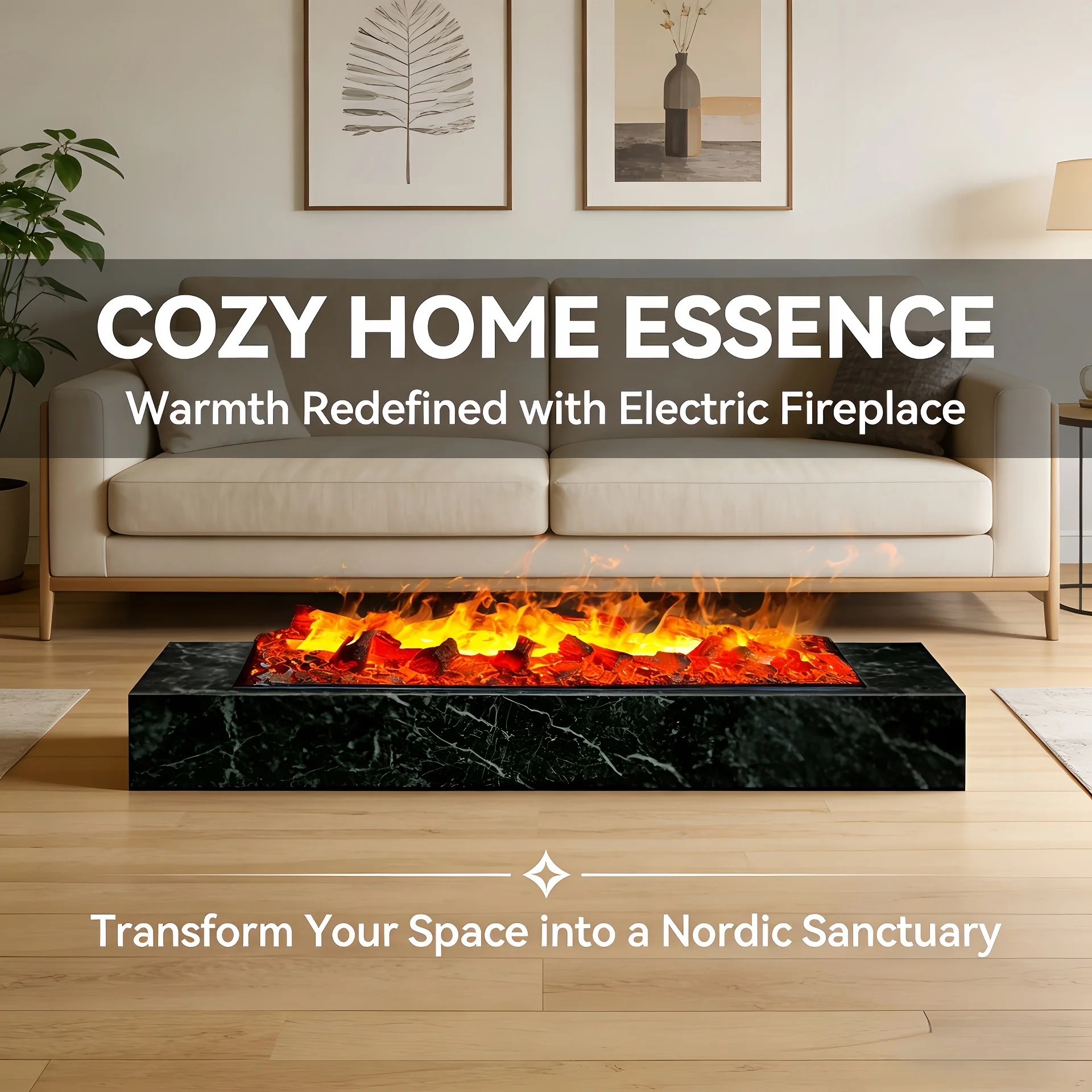 3D Visual Electric Fireplace Heater Built-in Insert Indoor Use 700/1300/1900 Mm 28/52/76 Inches with Remote Control