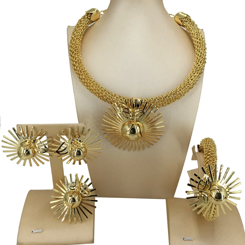 Yuminglai-Conjunto de joyería chapada en oro para mujer, conjunto de flores grandes brasileñas de alta calidad, regalos de fiesta, FHK14212