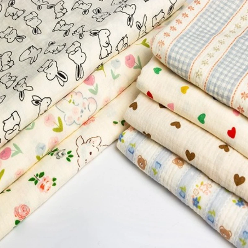 

100% Cotton 40s A-Class Baby Double Layer Crepe Gauze Fabric for Mother and Baby, Bibs, Blankets, DIY Fabric per Meter
