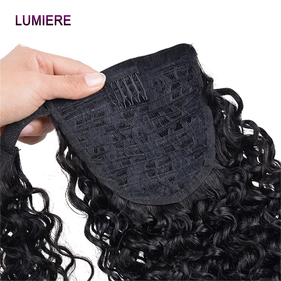 الأفرو غريب المياه العميقة مجعد موجة التفاف حول الرباط ذيل حصان وصلات شعر بشرية 100% شعر بشري حقيقي البرازيلي كليب في Fo