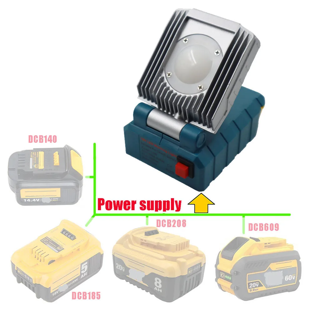 

10W 1000LM 18V LED Lamp Work Lamp For DeWalt dcb200(NO Battery,NO Charger)Lithium Battery Outdoor Tools Work Light