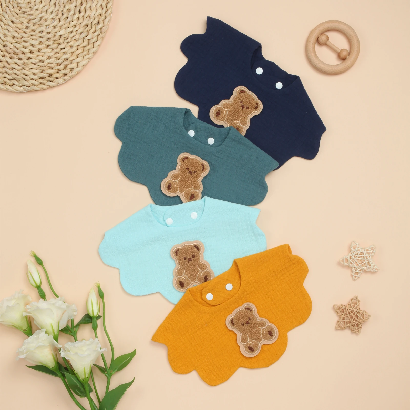 

Cotton Baby Bibs Soft Absorbent Infant Bib for Drooling, Teething, Feeding, 4 Pack