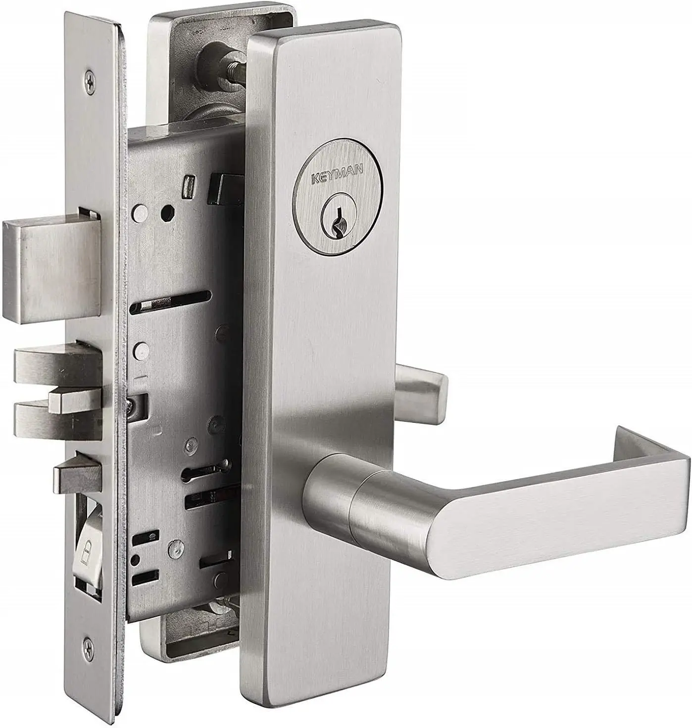 

Комплект ручек с врезным замком и накладкой для входной/офисной двери F20, усиленный, для коммерческого использования