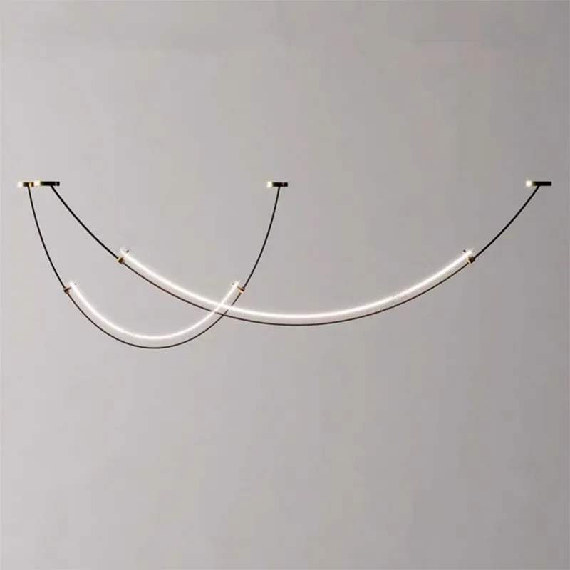 Minimalist designer dining room line lights Modern minimalist living room bar exhibition hall model room decoration