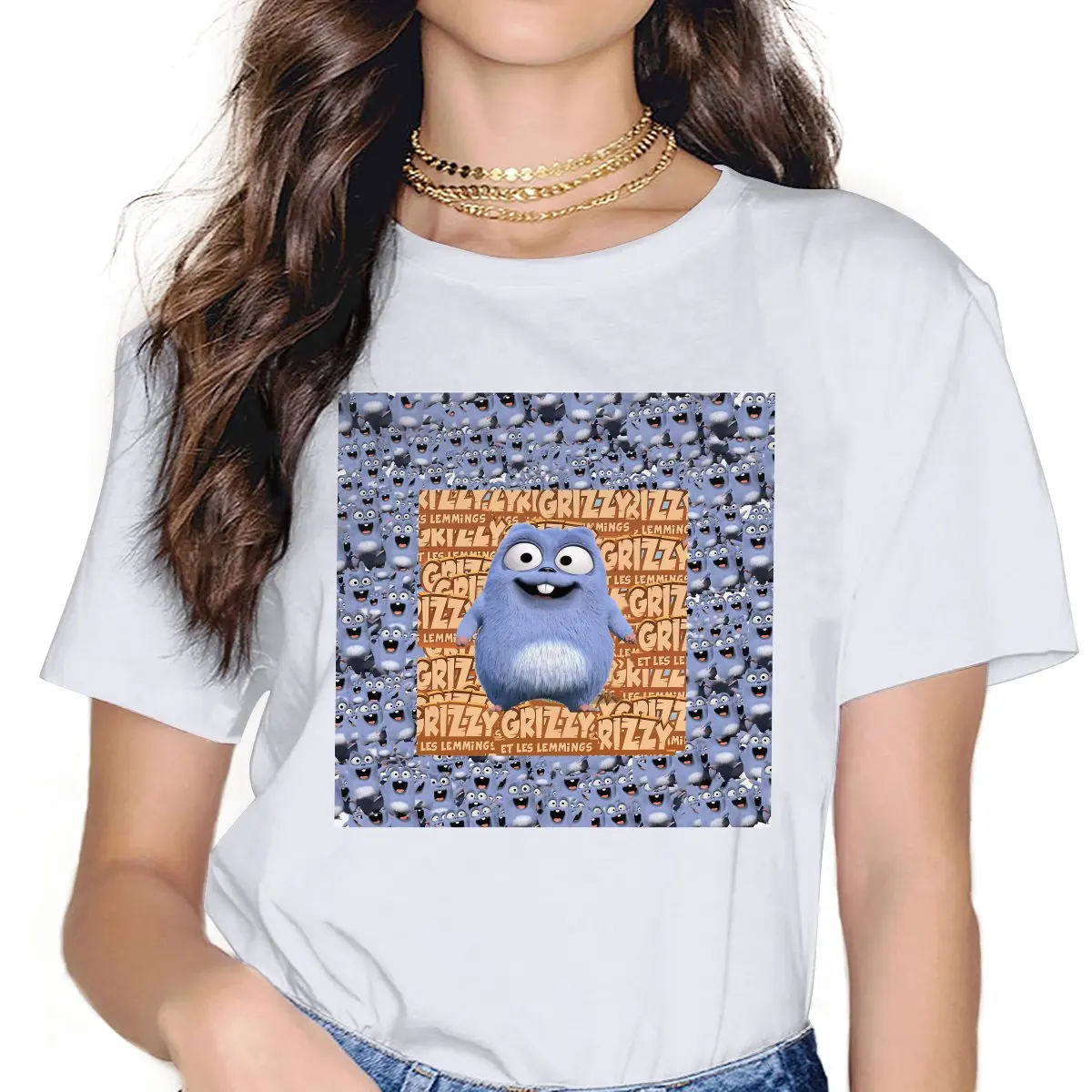 Kindergarten Fashion TShirts Grizzly and The Lemmings Woman Graphic 4XL T Shirt Round Neck Oversized