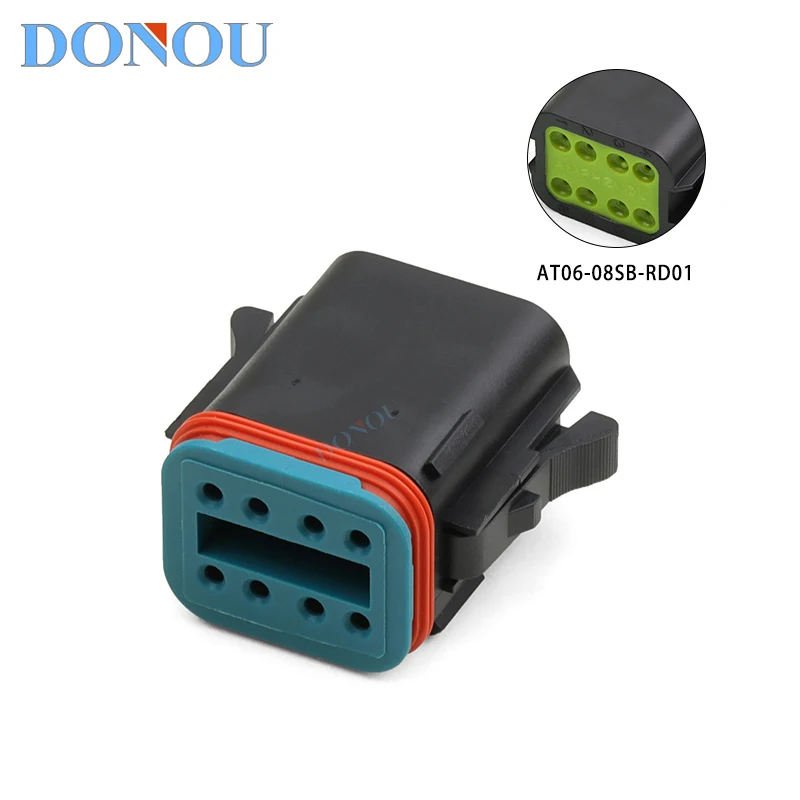 The AT06-08SB-RD01 Amphenol 8-hole black plug connector is the same as the DT06-08SB-C015/CE06