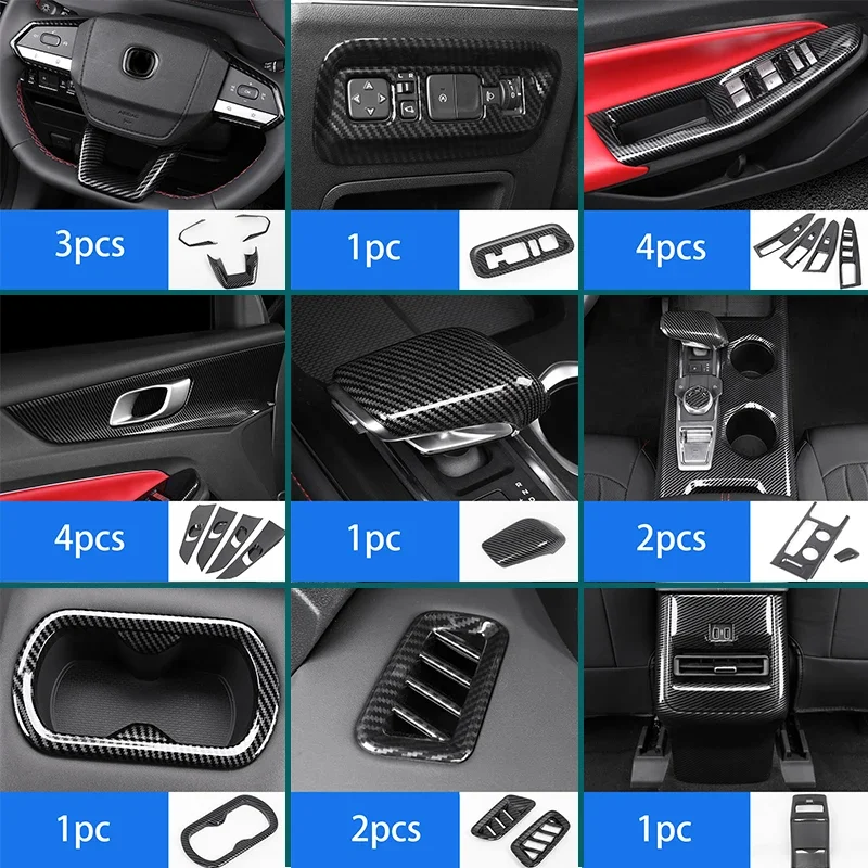 Carbon Fiber Pattern Gear Shift Air Vent Window Switch Panel Trim Interior Cover For Changan CS55 PLUS G2 2023-2026