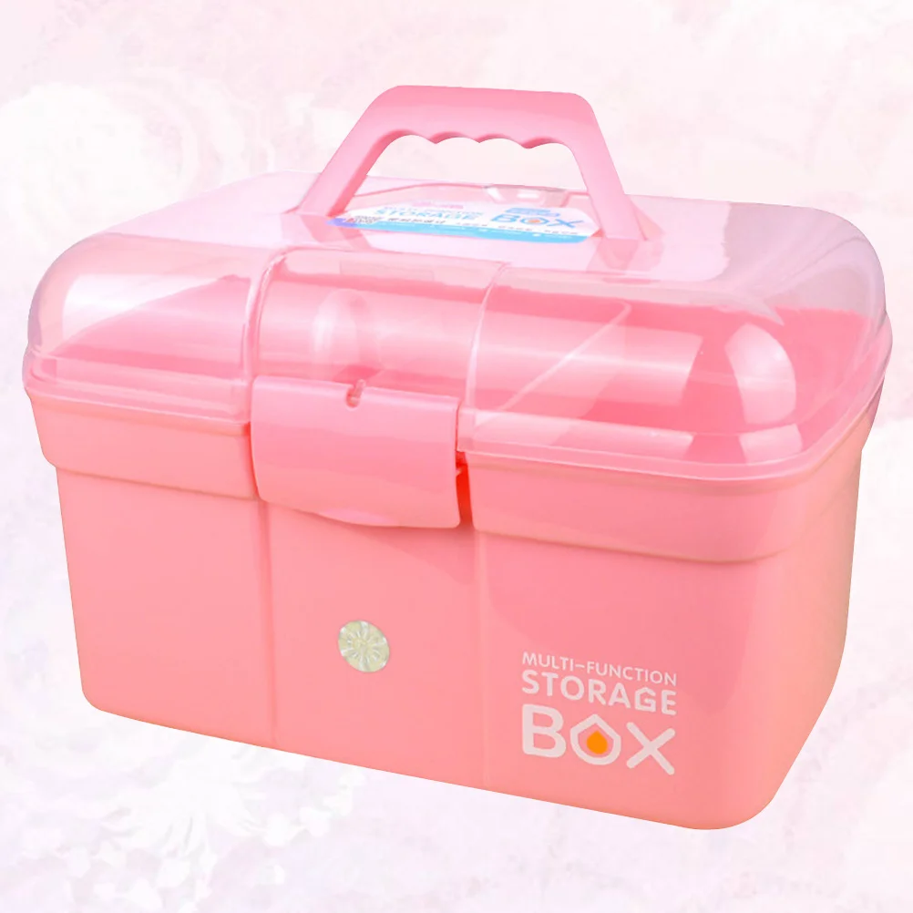 منظم تخزين الأدوية المتين مقاس 31 × 20 × 20 سم، تصميم محمول بطبقة مزدوجة، مادة بلاستيكية قوية ناعمة باللون الوردي #6