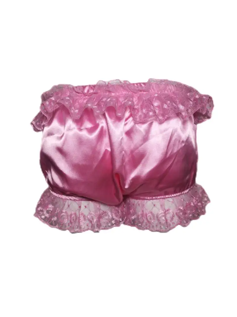 Pink Lace Surrounds the Elastic Waistband Shorts with Butterfly Straps on the Front and Lace Inlay on the Legs