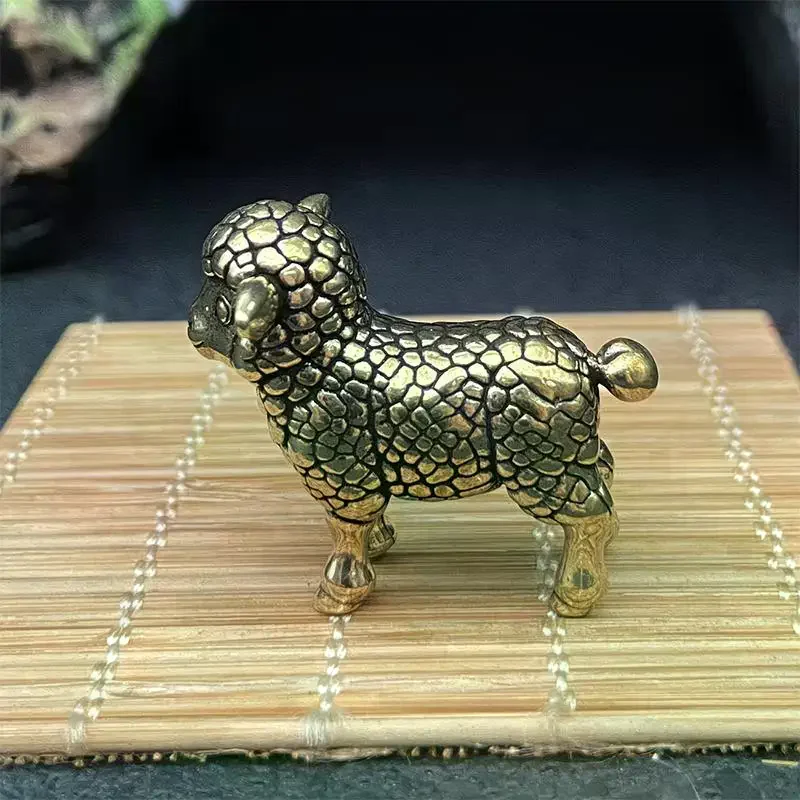 Lucky Chinese Zodiac Goat Sculpture Artisan Brass Sheep Figurine Desktop Ornament for Study Room Desk Decor Gift