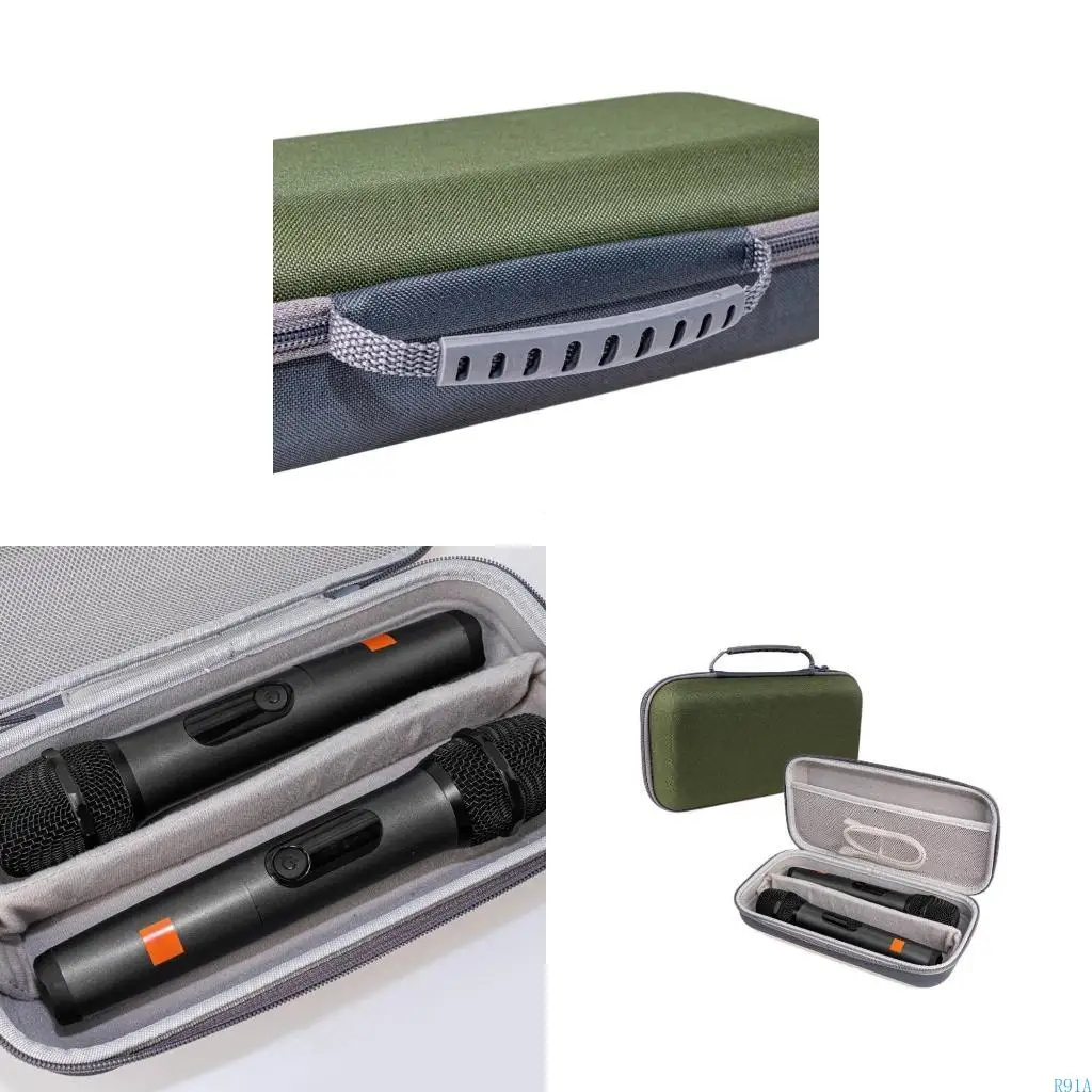 

R91A Shockproof Microphone Case Protections Box With Handle Straps And Double Zippers Design For Easy Access And Organization