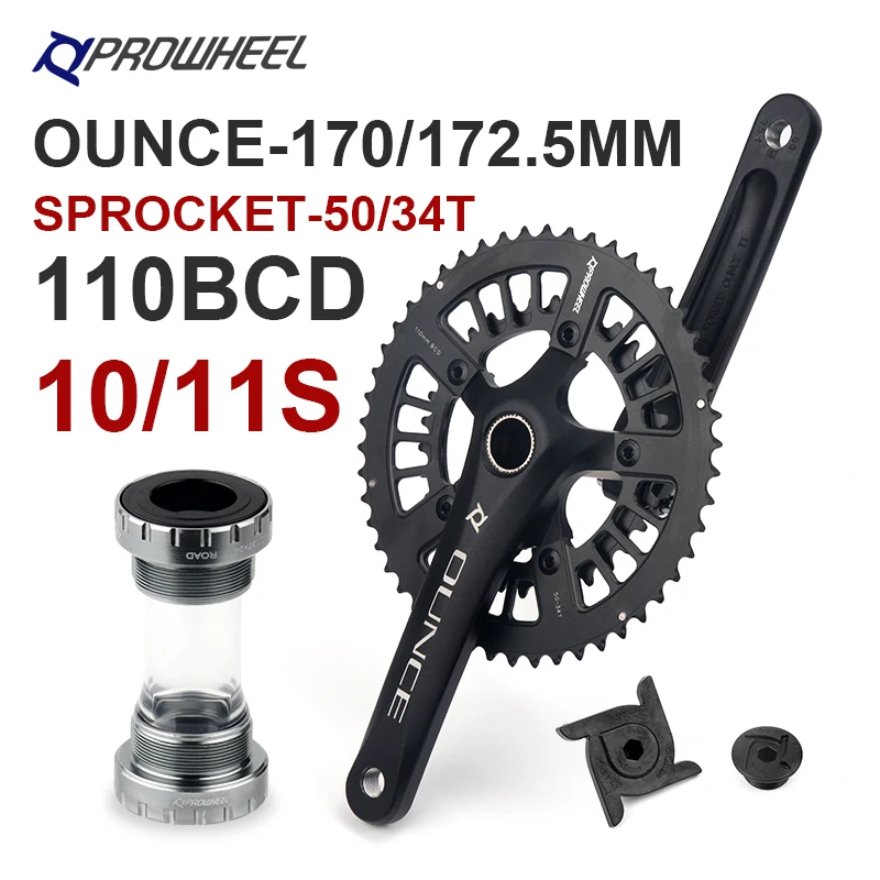 PROWHEEL 110BCD 34/50T Road Bicycle Crankset 170/172.5mm   Sprocket with Bearing Suitable for 10/11 Speed Road Bicycle Crank Set