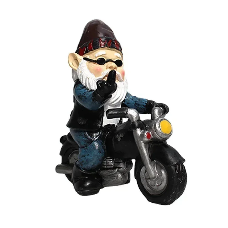 1PCS Gnome Dwarf Resin Crafts Garden Decoration Home Ornaments Biker Old Man Riding Motorcycle Statue Gardening Decorations