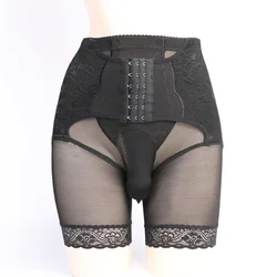 Men Button Up Buckle Waist-lifting Hip-lifting Briefs High Waist Shapewear Panties Lace Sissy Panties Pouch Erotic Briefs