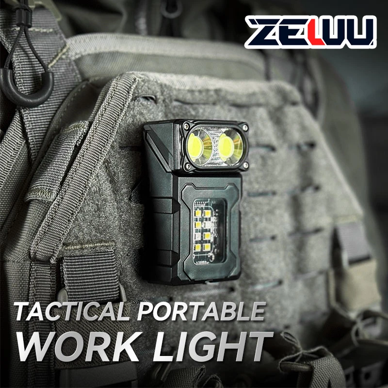 Tactical Portable Work Light EDC Tool Mini LED Outdoor Camping Hiking Tools Molle 25mm Backpack Strap Clip USB Rechargeable