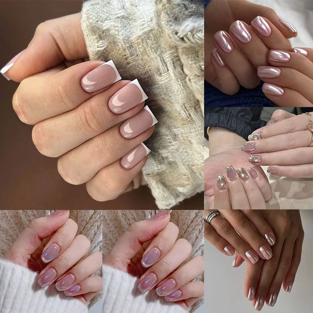 Long Square False Nails Fashion Pink Cat Eye French Press on Nails Detachable Full Cover Fake Nials Women Girls