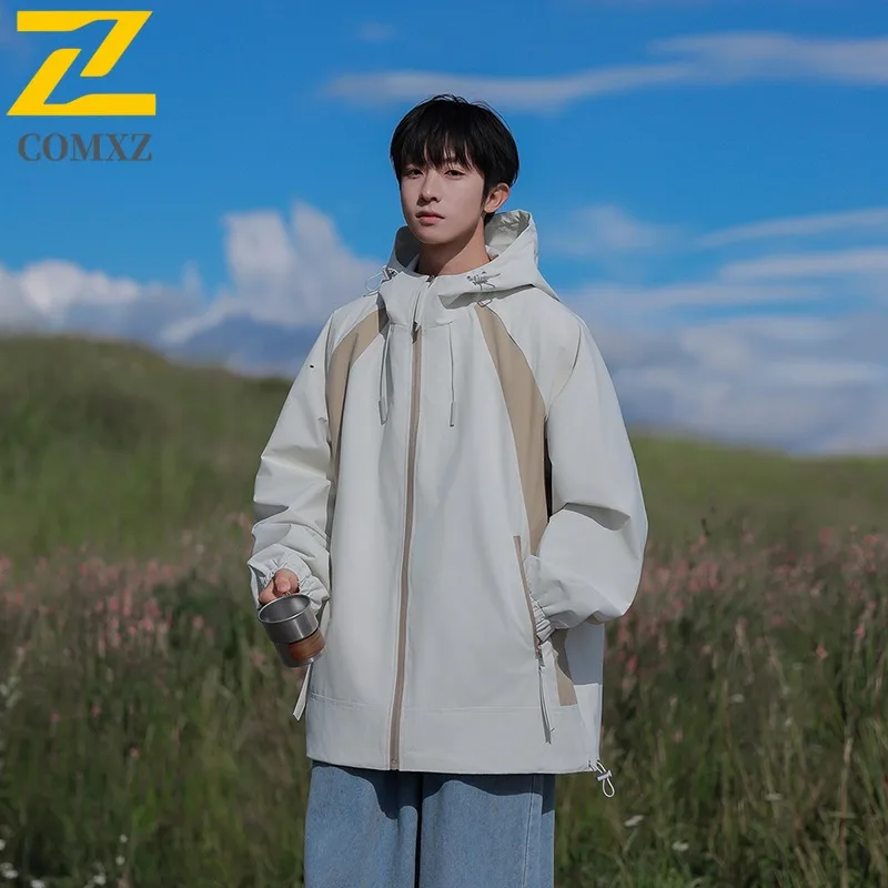 

COMXZ 2025 Men's Color Block Jacket Spring Autumn Vintage Bad Boy Casual Versatile Outdoor Trendy Windbreaker Coat