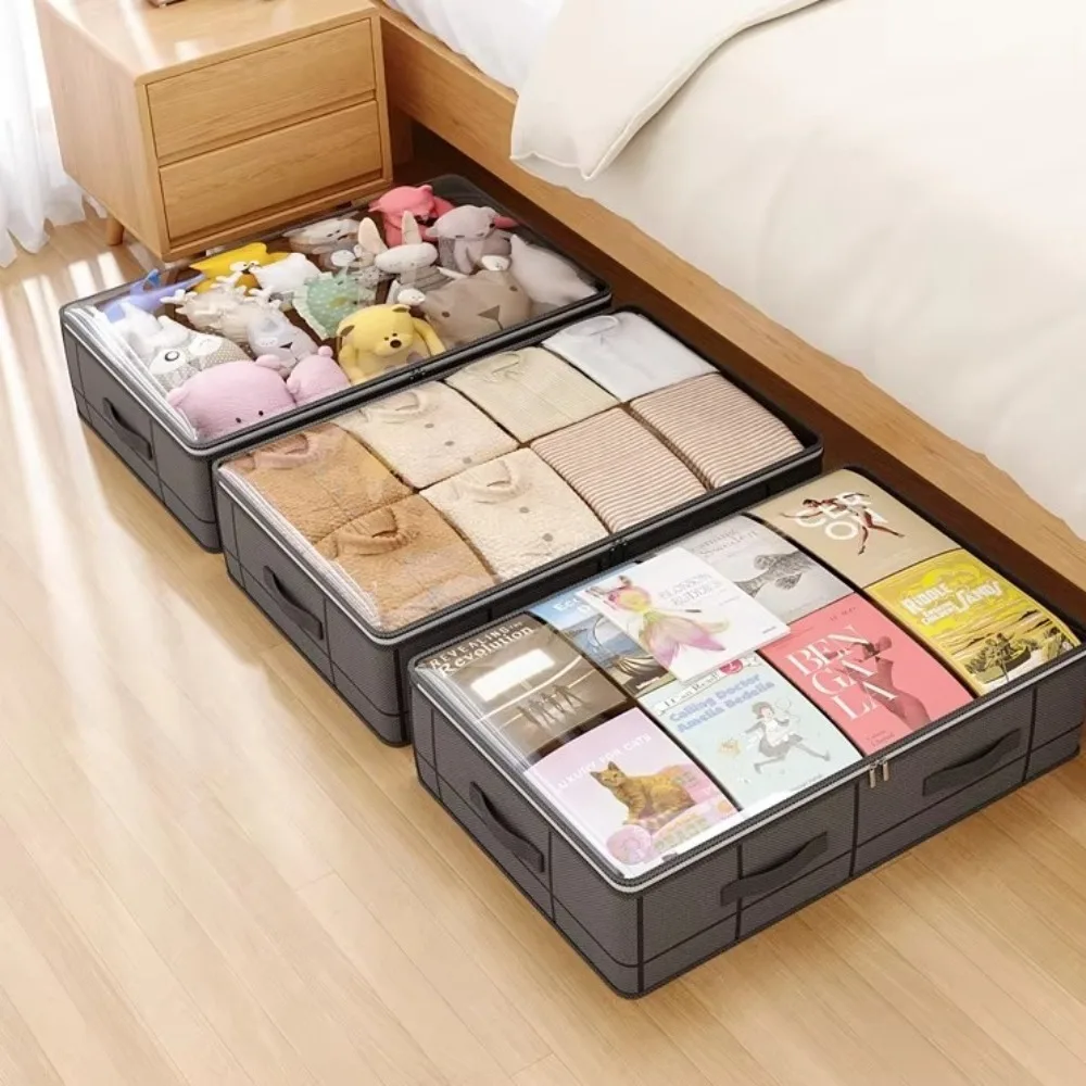 With Handle Under-bed Storage Bag with Large Transparent Window Dust Proof Foldable Storage Box Large Capacity Wear-resistant