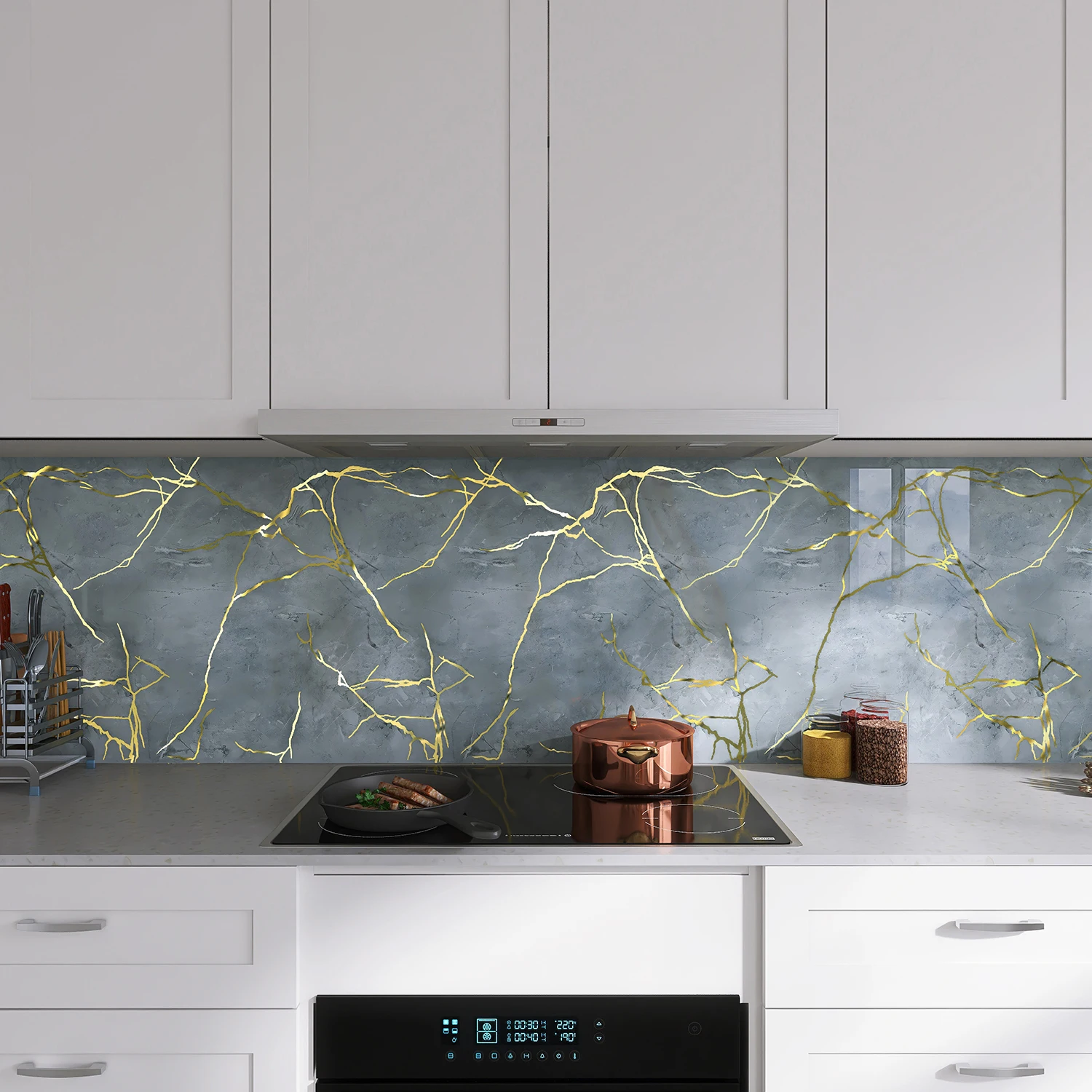 Marble-Patterned PVC Self-Adhesive Heat-Sealing Oil-Proof Stickers Suitable For Kitchen Walls And Decorative Background Walls.