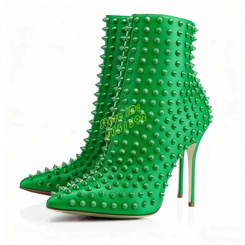 

Rivet Zipper Orange Women Ankle Booties Sexy Pointy Toe Stiletto Thin High Heel Handmade Runway Winter Autumn Shoes