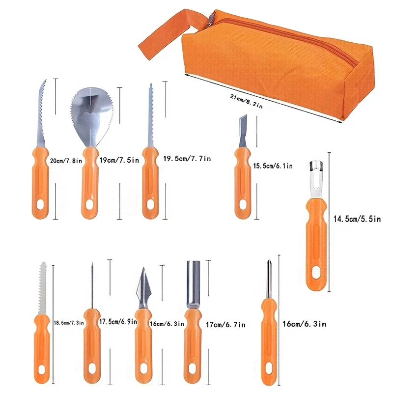 할로윈 스테인레스 스틸 호박 조각 도구 키트, 전문 호박 조각 칼 세트, 휴대용 케이스 포함, 7 개, 11 개