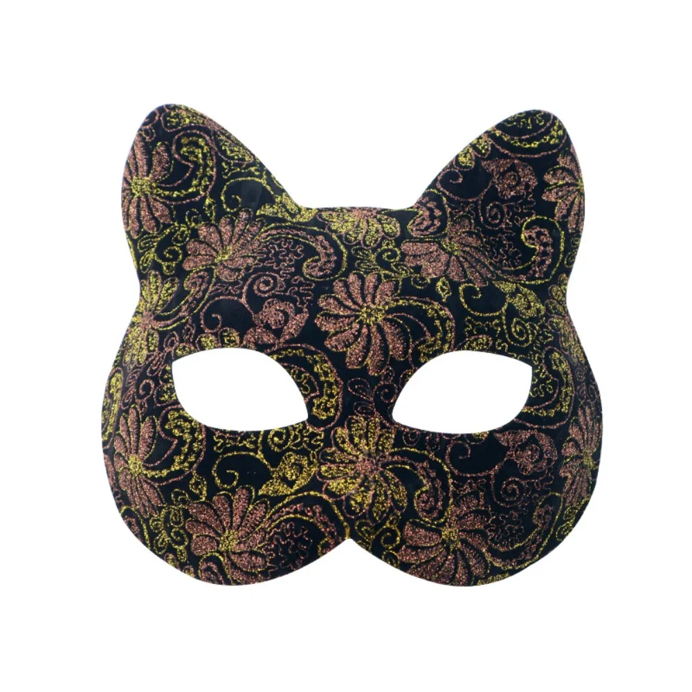 

Retro Plastic Cat Face Masks Flower Animal Halloween Masquerade Mask Shining Black Half Face Mask Gift